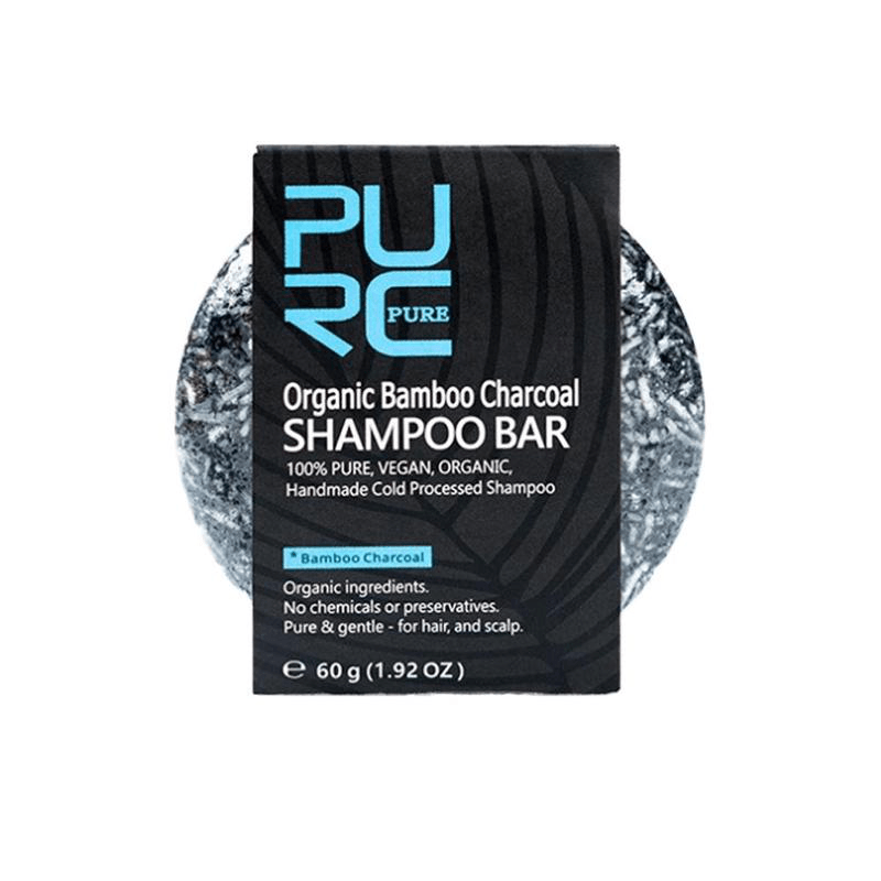 Barra de champú de carbón de bambú orgánico PURC, jabón de desintoxicación limpio, tratamiento de tinte de Color negro para el cabello, champú para el cabello, jabón brillante para el tratamiento del cabello