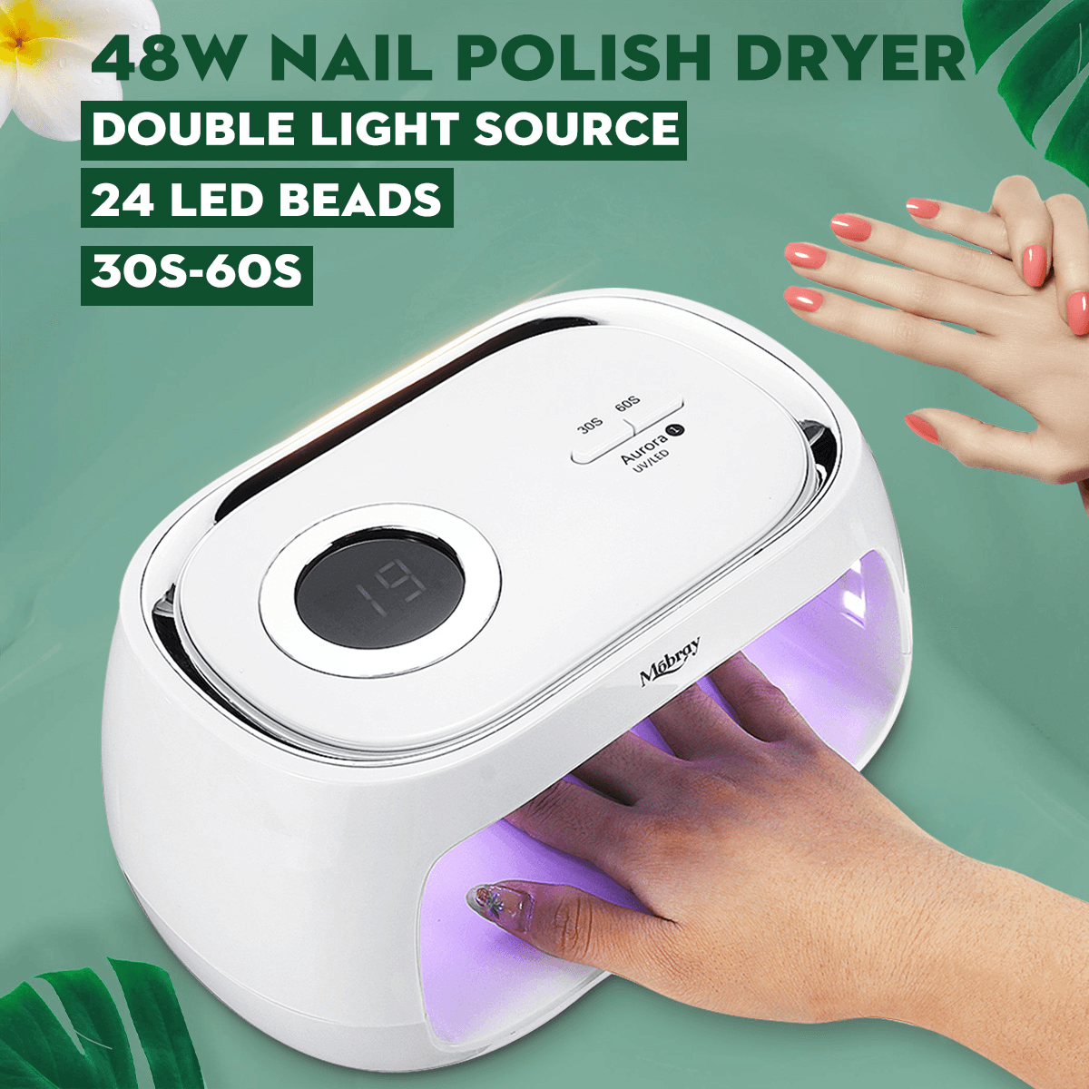 48W Dual UV Lamp Led Nail Lamp 24Leds Nail Dryer LCD Display UV Lamp for Gel Nails Two Hands Manicure Dryer 30/60S Timer Auto Sensor