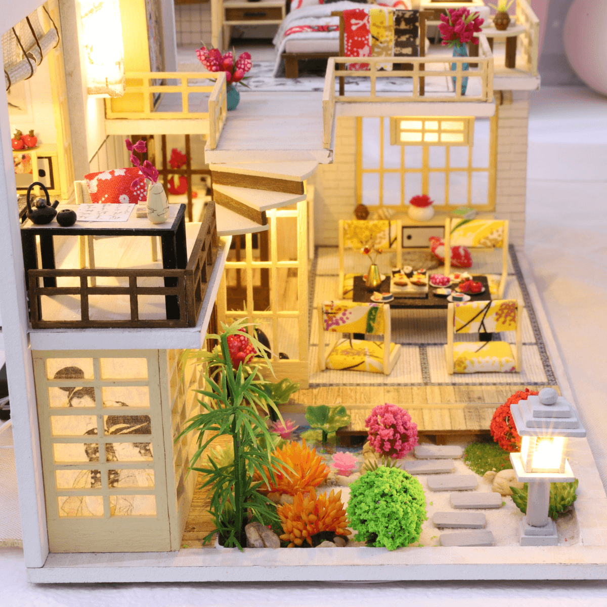 Wooden Crafts DIY Handmade Assembly 3D Doll House Miniature Furniture Kit with LED Light Toy for Kids Birthday Gift Home Decoration