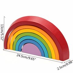 KINGSO Wooden Rainbow Toys 7Pcs Rainbow Stacker Educational Learning Toy Puzzles Colorful Building Blocks for Kids Baby Toddlers