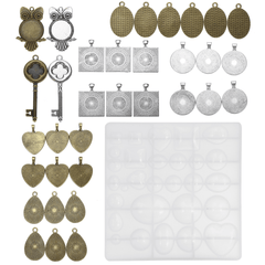 35-teiliges Edelstein-Epoxidform-Set, Kombinationsset mit runder, quadratischer, ovaler Legierungsbasis