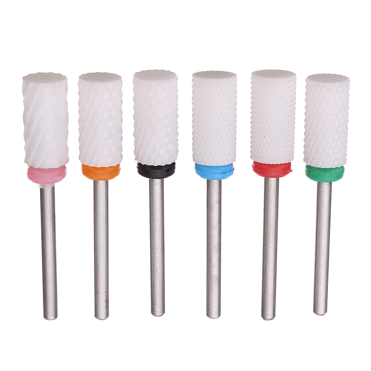 6Pcs 3/32" Electric White Ceramic Nail Drill Bit Set Kit Manicure Machine Tool Smooth File Polish