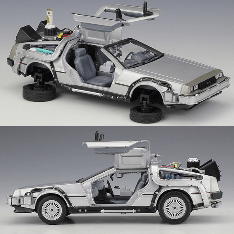 Welly 1:24 Diecast Alloy Model Car Door Openable DMC-12 Delorean Back to the Future Time Machines Metal Toy Car for Kid Gift Collection