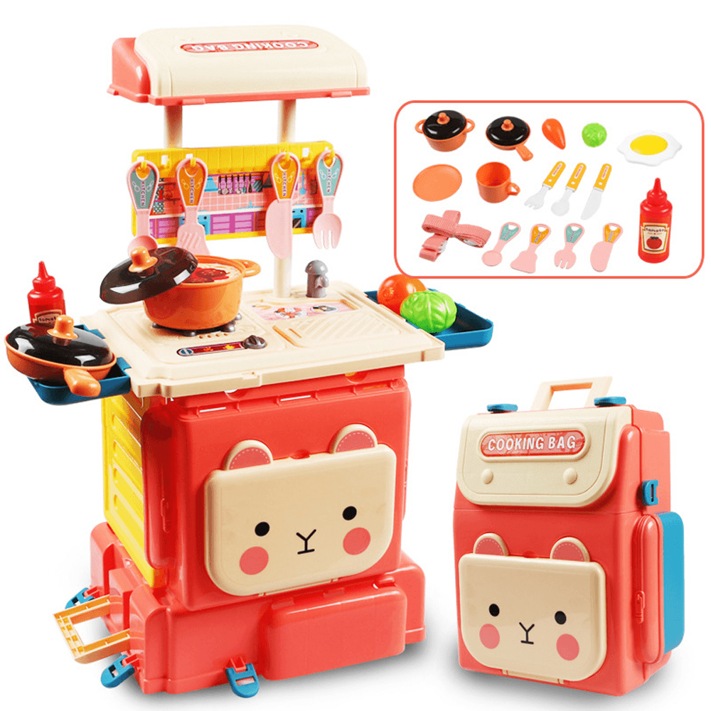 Simulation Lovely Deformation Dual Mode Switching School Bag Kitchen Cooking Model Set Play House Magic Bag Puzzle Toy for Kids Gift