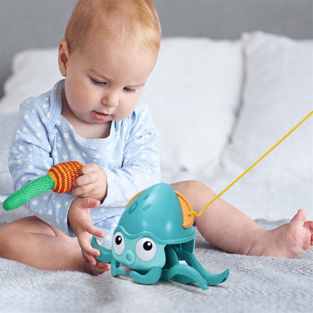 Amphibischer ziehender und spielender Oktopus an der Kette, Badezimmer-Wasserspielzeug, Matchmaking, Babykrabben, Uhrwerk-Badespielzeug, laufender Oktopus