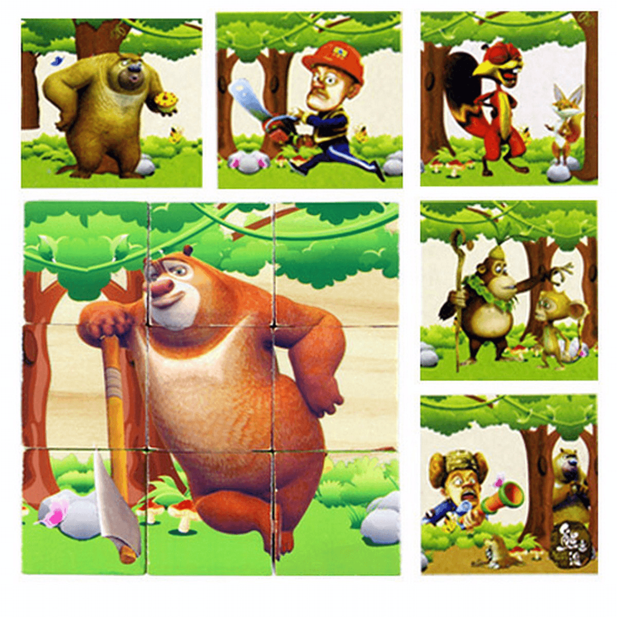 Children Cartoon Puzzle Blocks Colorful Educational Wooden Kids Toys