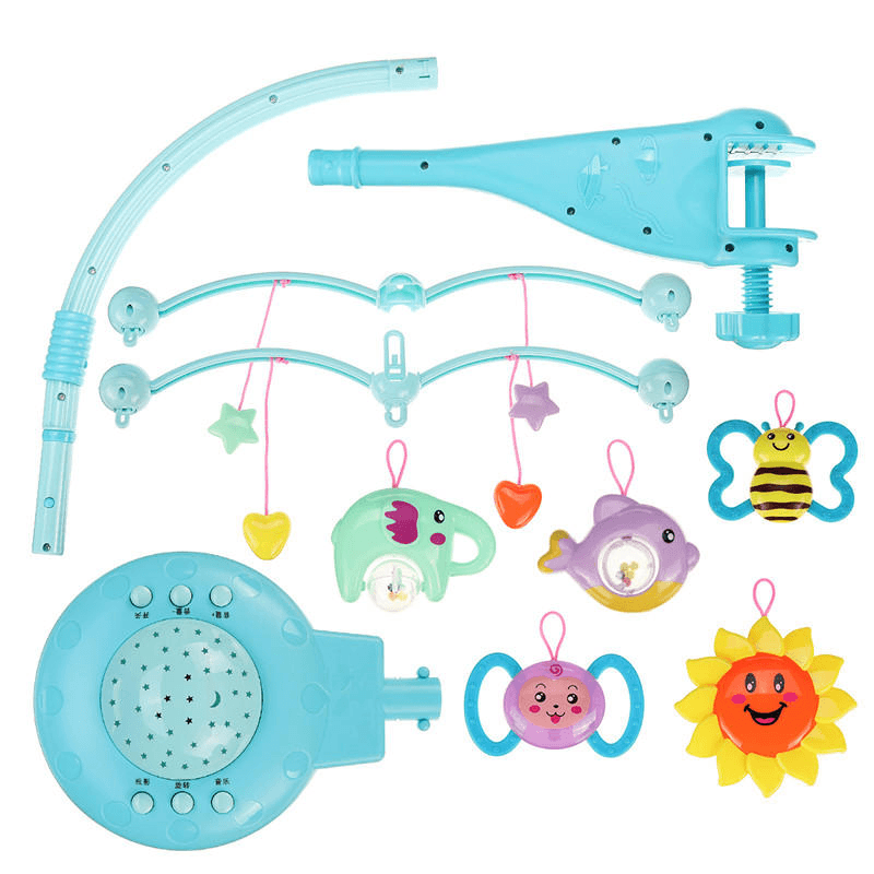 Crib Mobile Musical Bed Bell with Animal Rattles Projection Early Learning Toys 0-12 Months