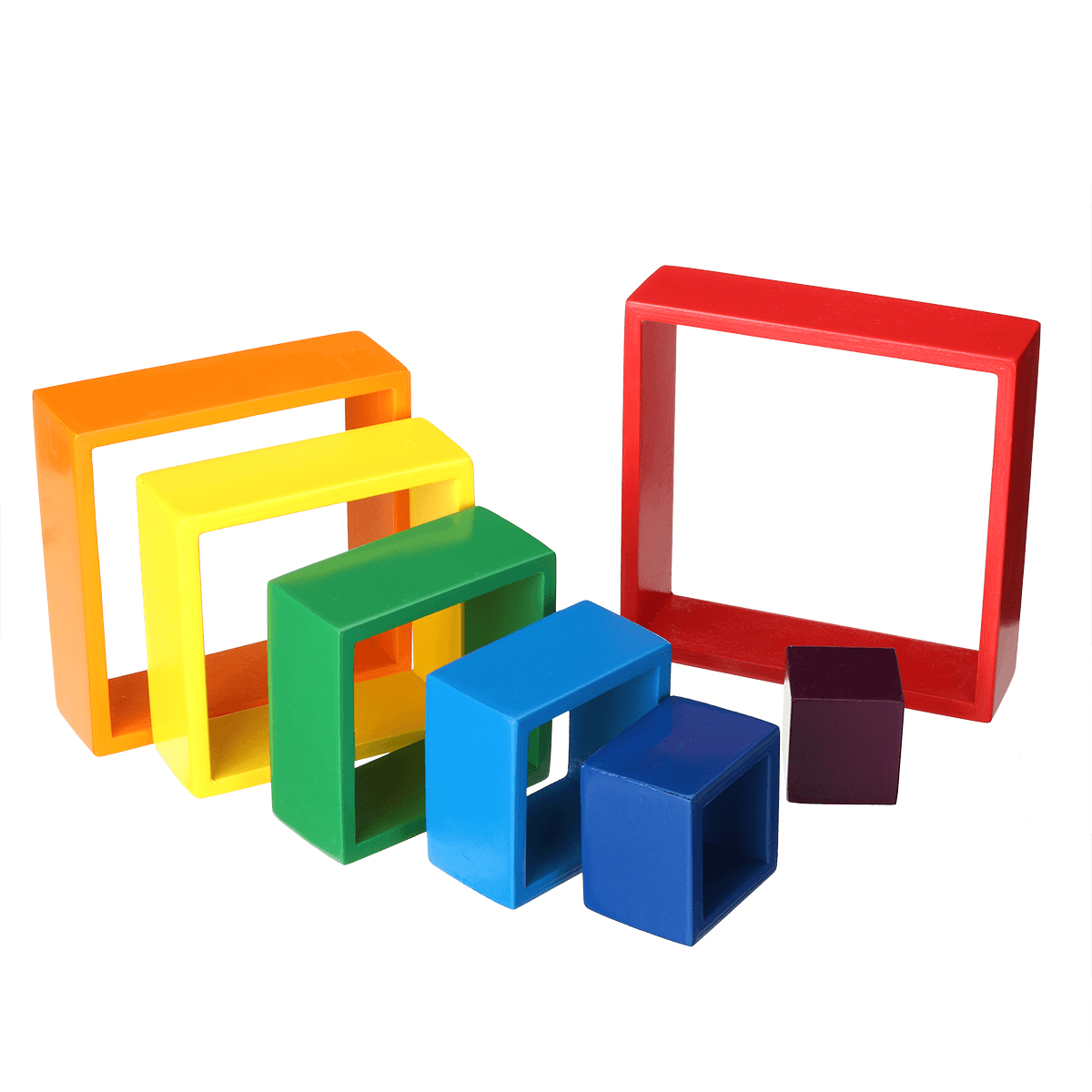 Quadratisches 7-teiliges 6,1 x 6,1 x 1,73 Zoll großes Regenbogen-Stapelspielzeug aus Holz mit verschachtelten Stapelspielen und Bausteinen