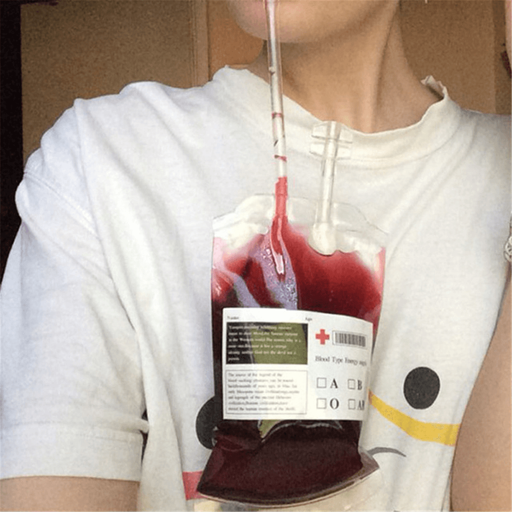 350ML Vampire Transparent Blood Bag PVC Reusable Blood Juice Energy Drink for Halloween Decorations