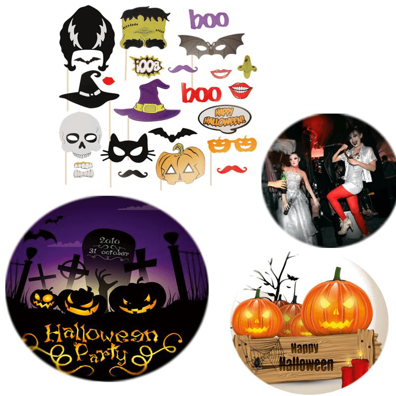 24Pcs Halloween Photo Props BOO Pumpkin Essence Horror Skull Room Decoration