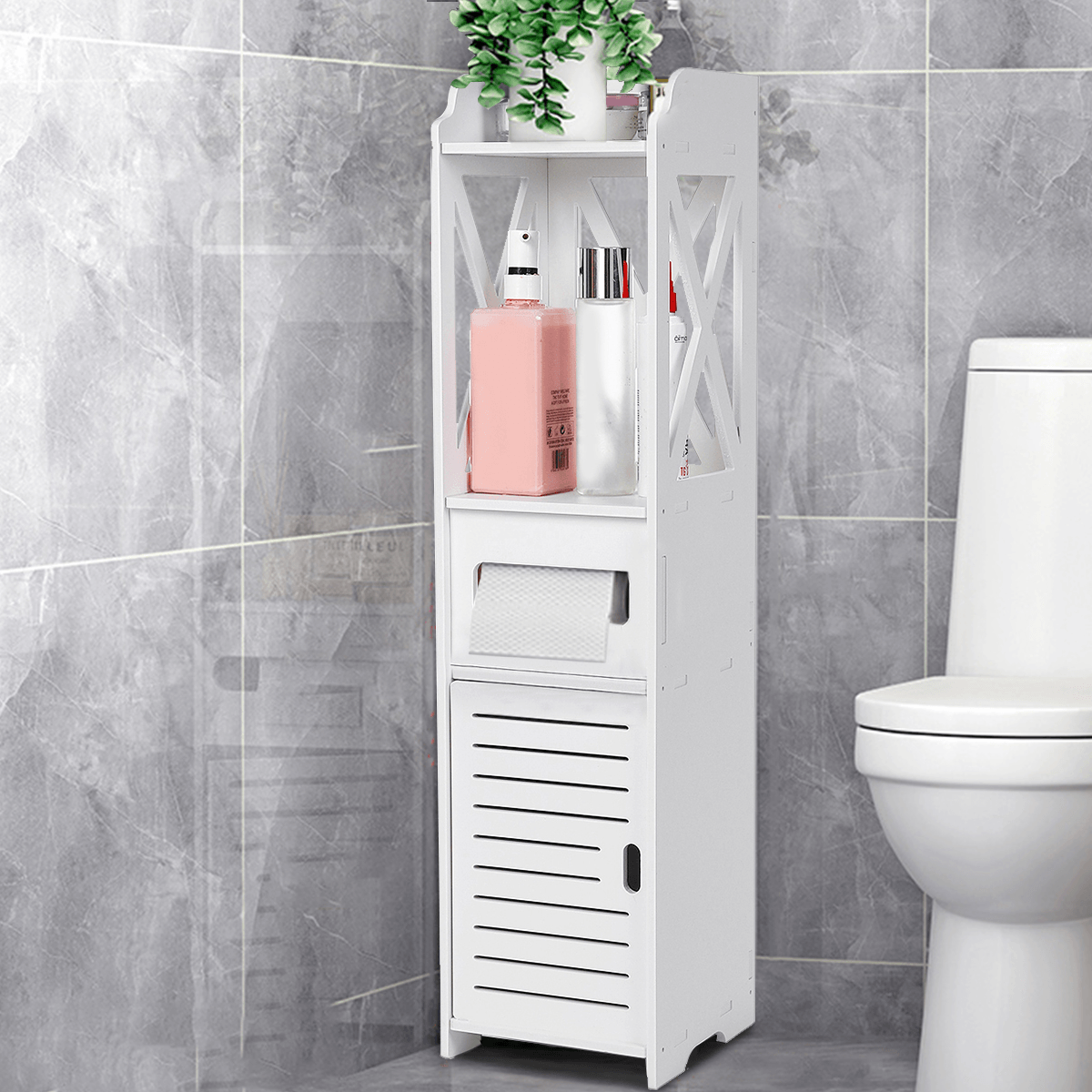 Bathroom Toilet Cabinet Storage Cupboard Rack Tissue Organizer Shelf