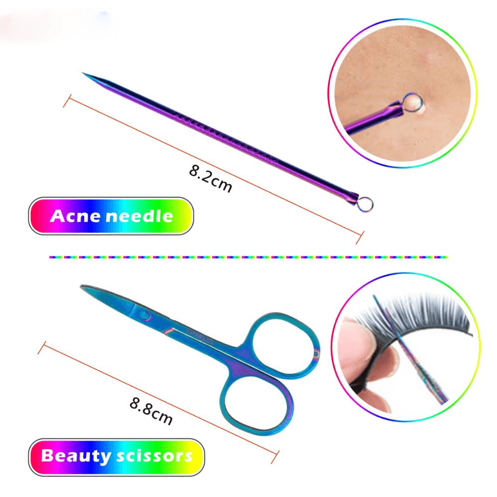 8Pcs Rainbow Stainless Steel Nail Clippers Set Professional Scissors Suit with Box Trimmer Grooming Manicure Cutter Kits