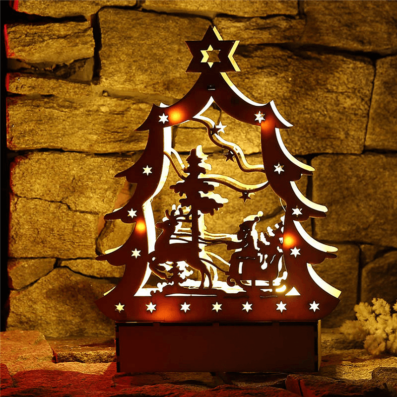 Christmas Party Home Decoration LED Lamp Glowing Wooden Tree Ornament Toys for Kids Children Gift