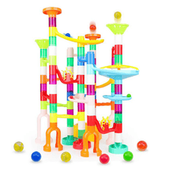 105 Pcs Colorful Transparent Plastic Creative Marble Run Coasters DIY Assembly Track Blocks Toy for Kids Birthday Gift