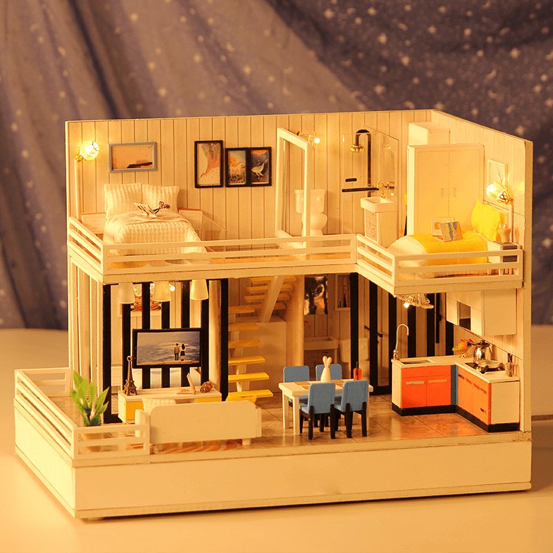 Iiecreate F001 Time Elegant House Handmade DIY Cabin Doll House with Dust Cover Bluetooth Stereo