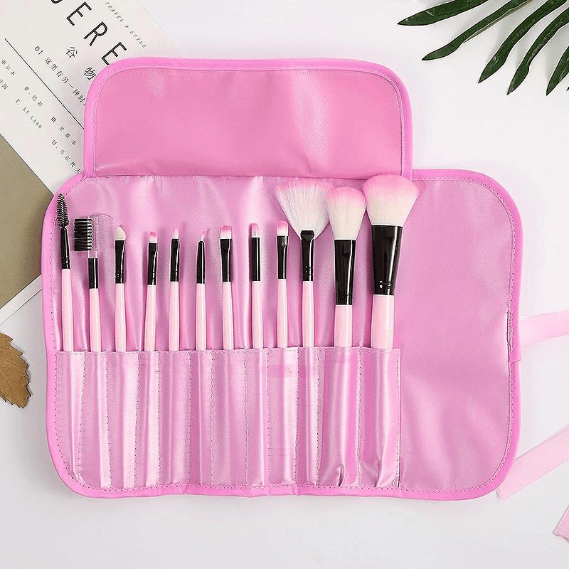 12Pcs Makeup Brush Set Cosmetics Makeup Brush Kit with Leather Case Foundation Eyeliner Blending Concealer Mascara Eyeshadow Face Powder