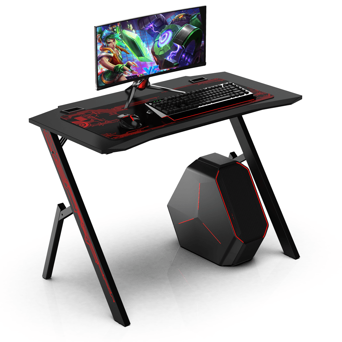 43.3" Minimalist Gaming Computer Desk Black Gamer Table with Mouse Pad for Home Office