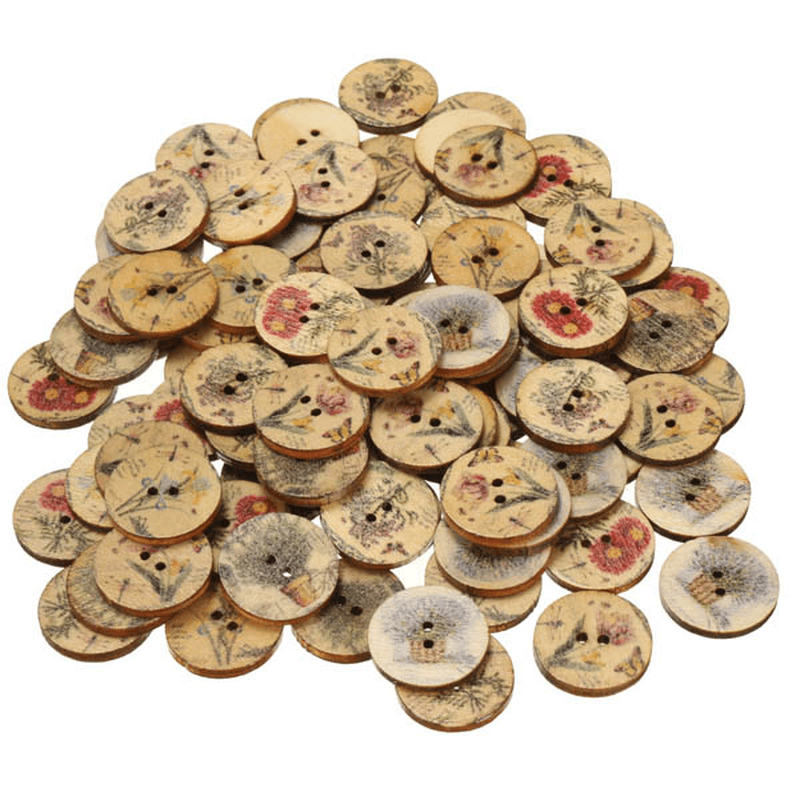 100Pcs Mixed Color Wooden Flower Sewing Buttons DIY Craft Bag Hat Clothes Decoration Sewing Button