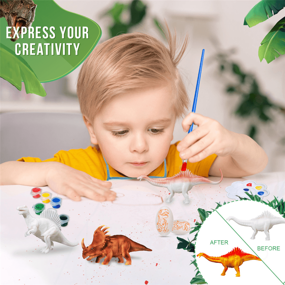 Pickwoo Dinosaur Painting Kit-Paint Your Own Sets Kids Science Arts and Crafts Sets with 12 Color Safe and Non-Toxic, Dinosaur Toys Easter Crafts Gifts Kids Boys & Girls