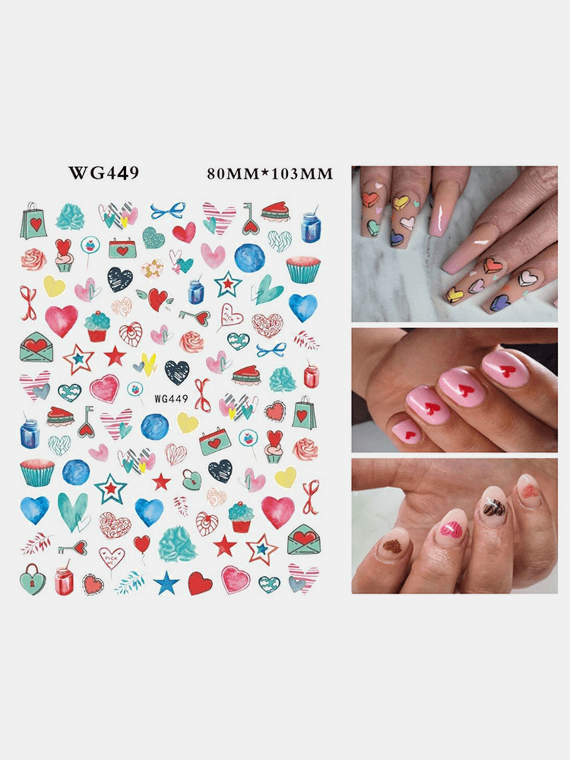 3D Nail Art Stickers Heart Colorful Red Lip Nail Transfer Decals Valentine'S Day Tips