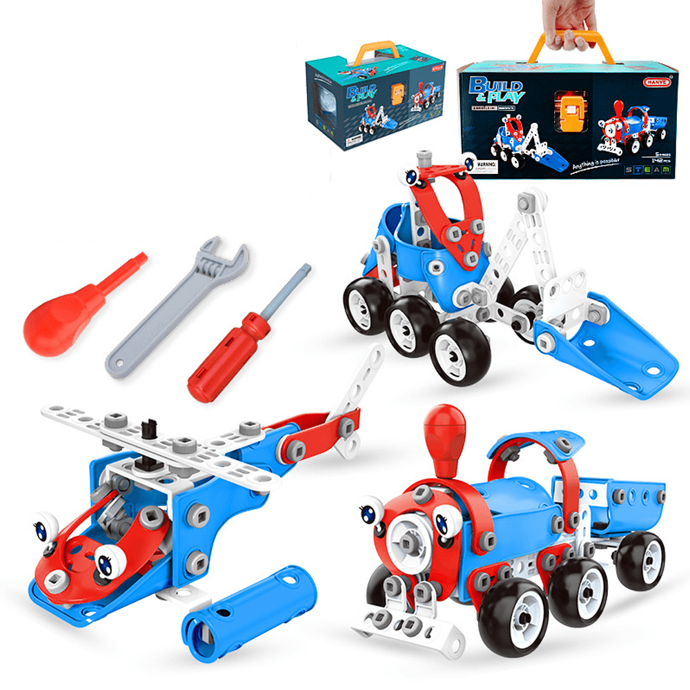 142Pcs 6 in 1 Multi-Shape DIY Assemble Engineering Plane Car Robot Building Construction Blocks Model Educational Toy Kit for Kids Gift