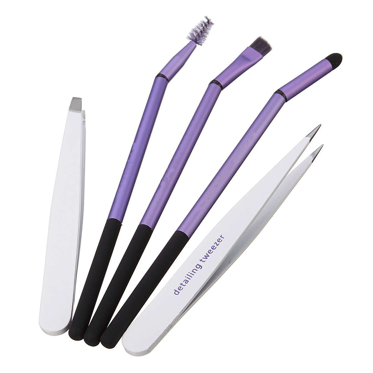 5Pcs Eyebrow Grooming Tool Set Angled Tweezer Slanted Brow Spooile Definer Eye Makeup Brush Kit