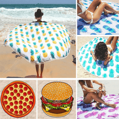 150 cm Donut-Pizza-Ananas-Druck, dünner Dacron-Strandtuch, Schal, Bettlaken, Wandteppich