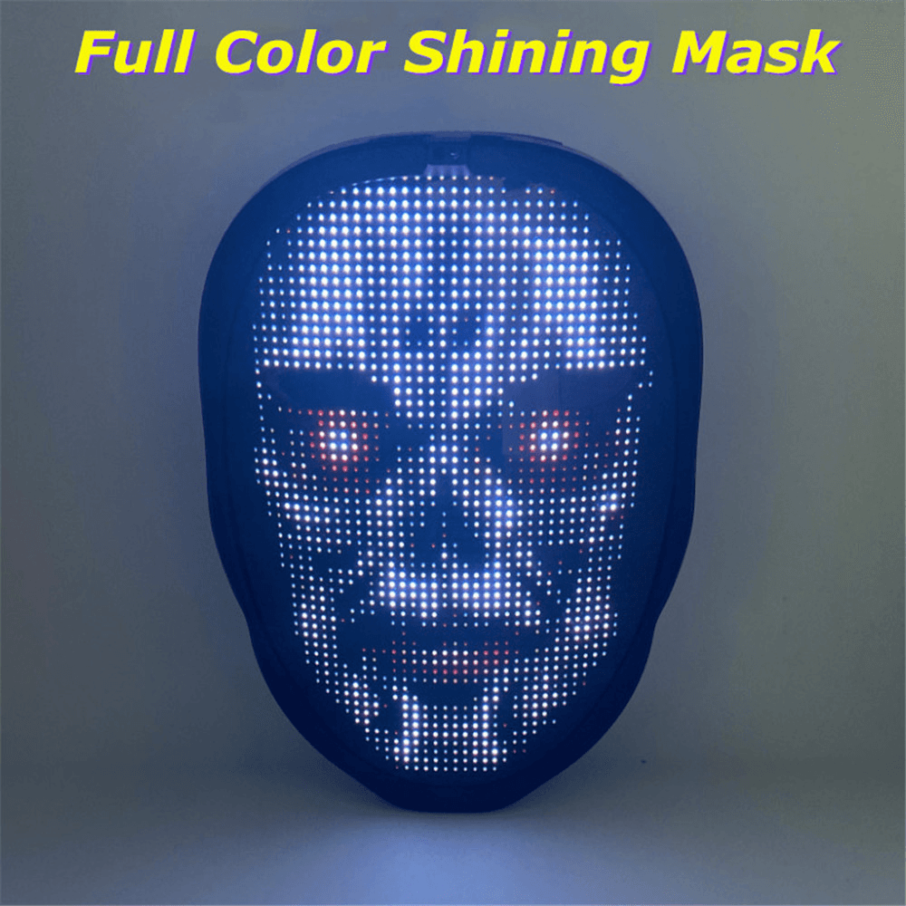 Full-Color LED Face-Changing Luminous Mask Bluetooth APP Control Shining Mask for Halloween Party Prom Bar Nightclub Atmosphere Mask