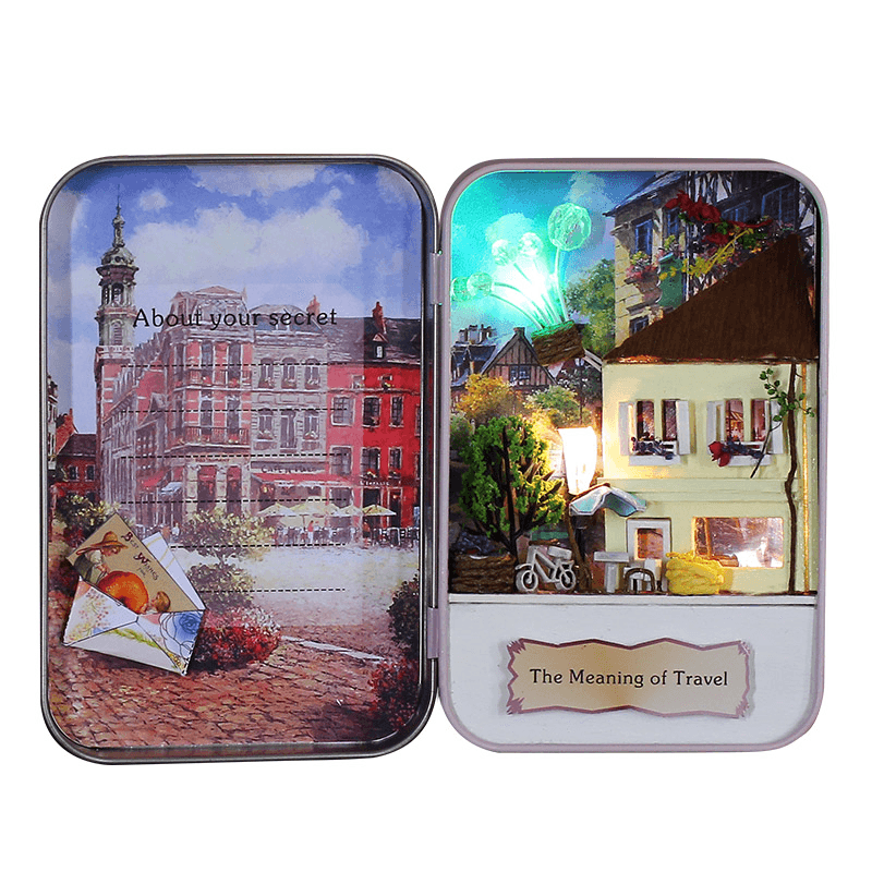 Iiecreate DIY Tin Box Secret Dollhouse with Light T-002 T-003 T-004 T-005 Gift Home Office Decor