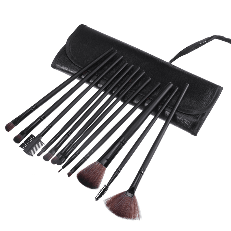 12Pcs Makeup Brush Set Cosmetics Makeup Brush Kit with Leather Case Foundation Eyeliner Blending Concealer Mascara Eyeshadow Face Powder