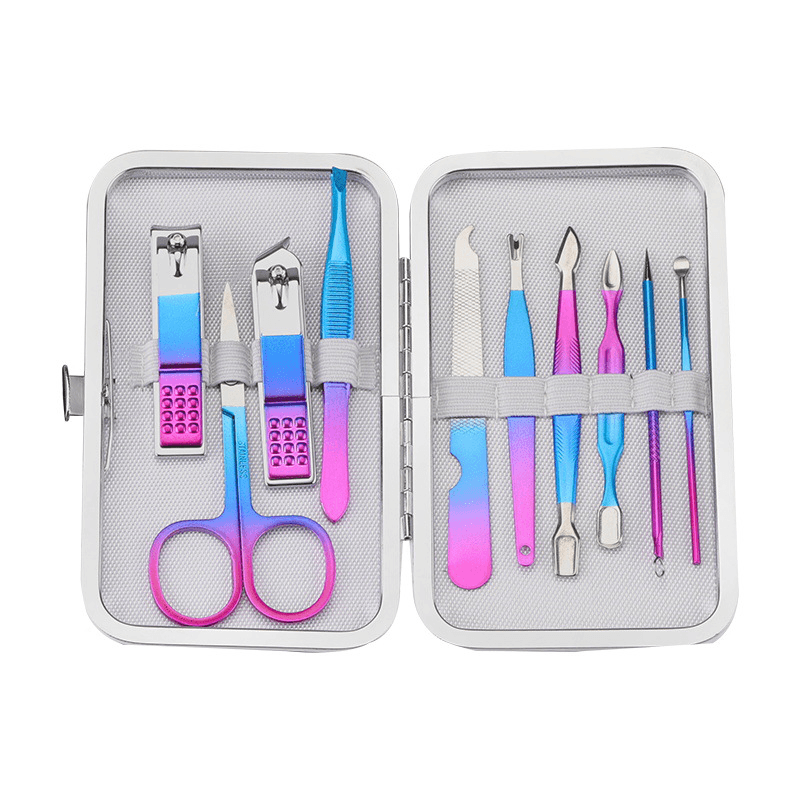 7/10/12/15Pcs TSLM2 Titanium Colorful Nail Clippers Set Professional Scissors Suit No Hurt Trimmer Grooming Manicure Cutter Kit