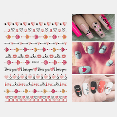 3D Nail Art Stickers Heart Colorful Red Lip Nail Transfer Decals Valentine'S Day Tips