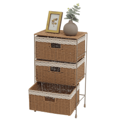 3 Layers Weave Drawer Storage Organizer Iron Rack Cabinet Tower 34 X 23 X 60Cm