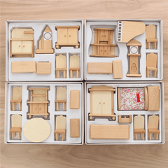 New 29 Pcs 1:24 Scale Dollhouse Miniature Unpainted Wooden Furniture Model Suite