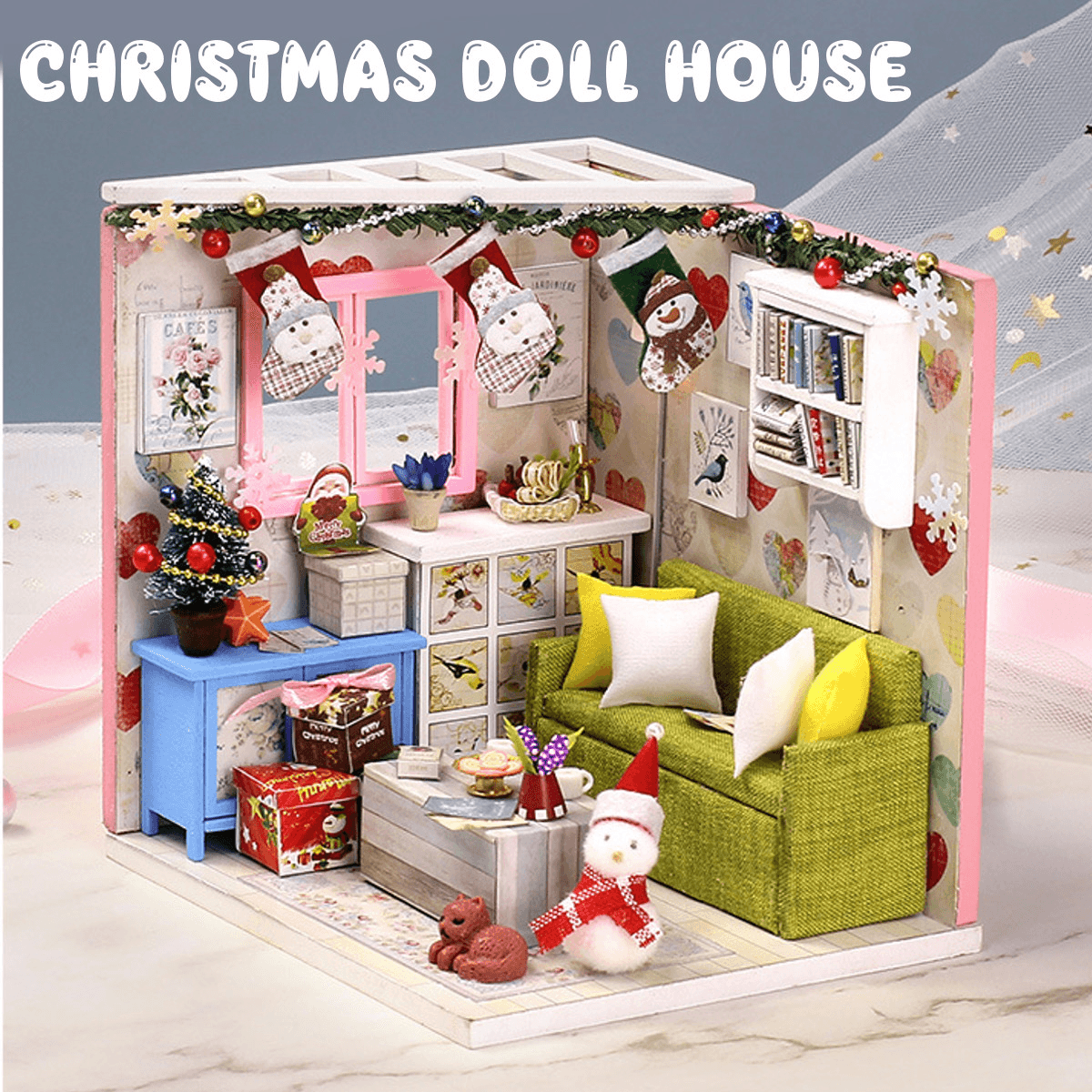 Iiecreate DIY Doll House House Handmade Assembled Educational Toy Art House Christmas Gift Creative Birthday Gift with Dust Cover and Furniture