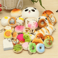 30 Stück zufällige Squishy Soft Panda/Brot/Kuchen/Brötchen Handygurte Dekor