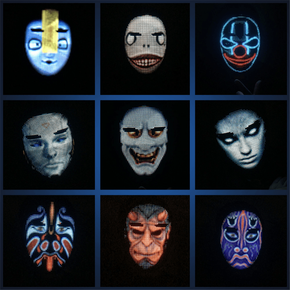 Full-Color LED Face-Changing Luminous Mask Bluetooth APP Control Shining Mask for Halloween Party Prom Bar Nightclub Atmosphere Mask