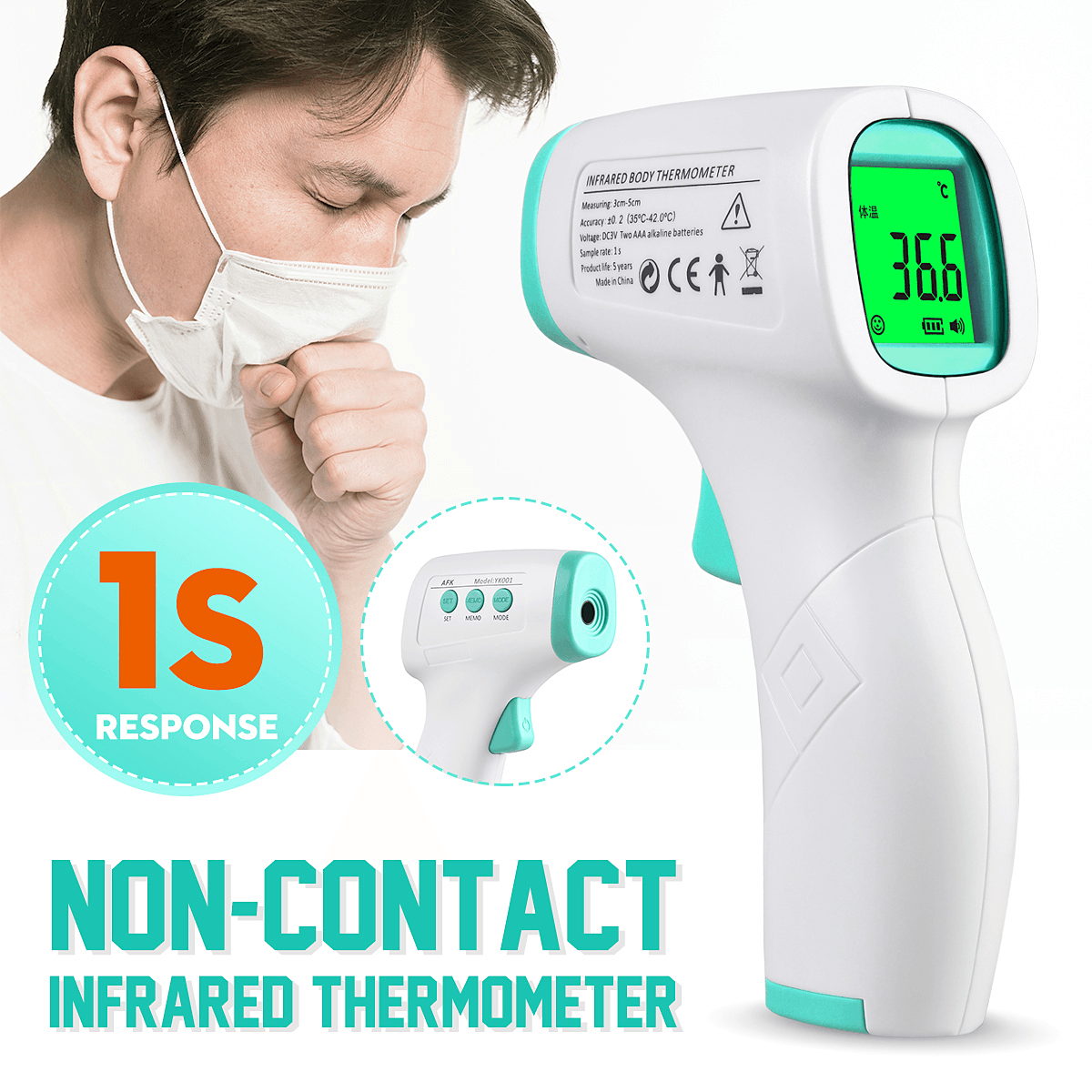 CE/FDA Certificated Portable Forehead Electronic IR Infrared Thermometer Non-Contact LCD Digital Temperature Fever Measurement Tester for Baby Adult Child Digital Thermometer