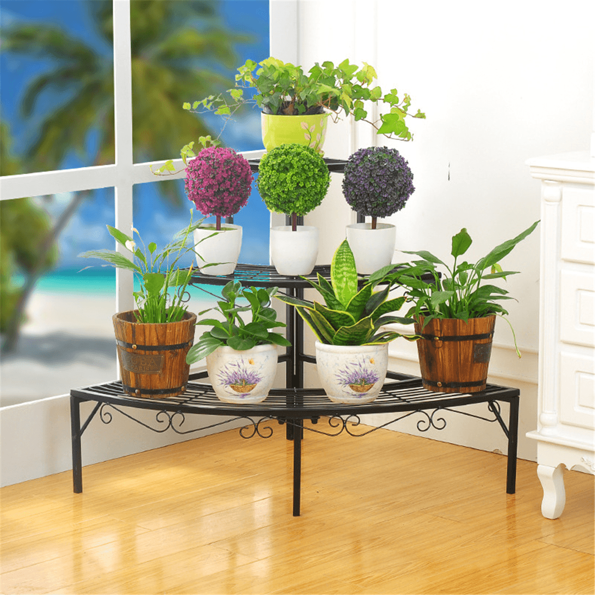 3 Tiers Metal Corner Flower Pots Rack Plant Shelf Step Ladder Display Stair Rack Home Office Decorations Stand