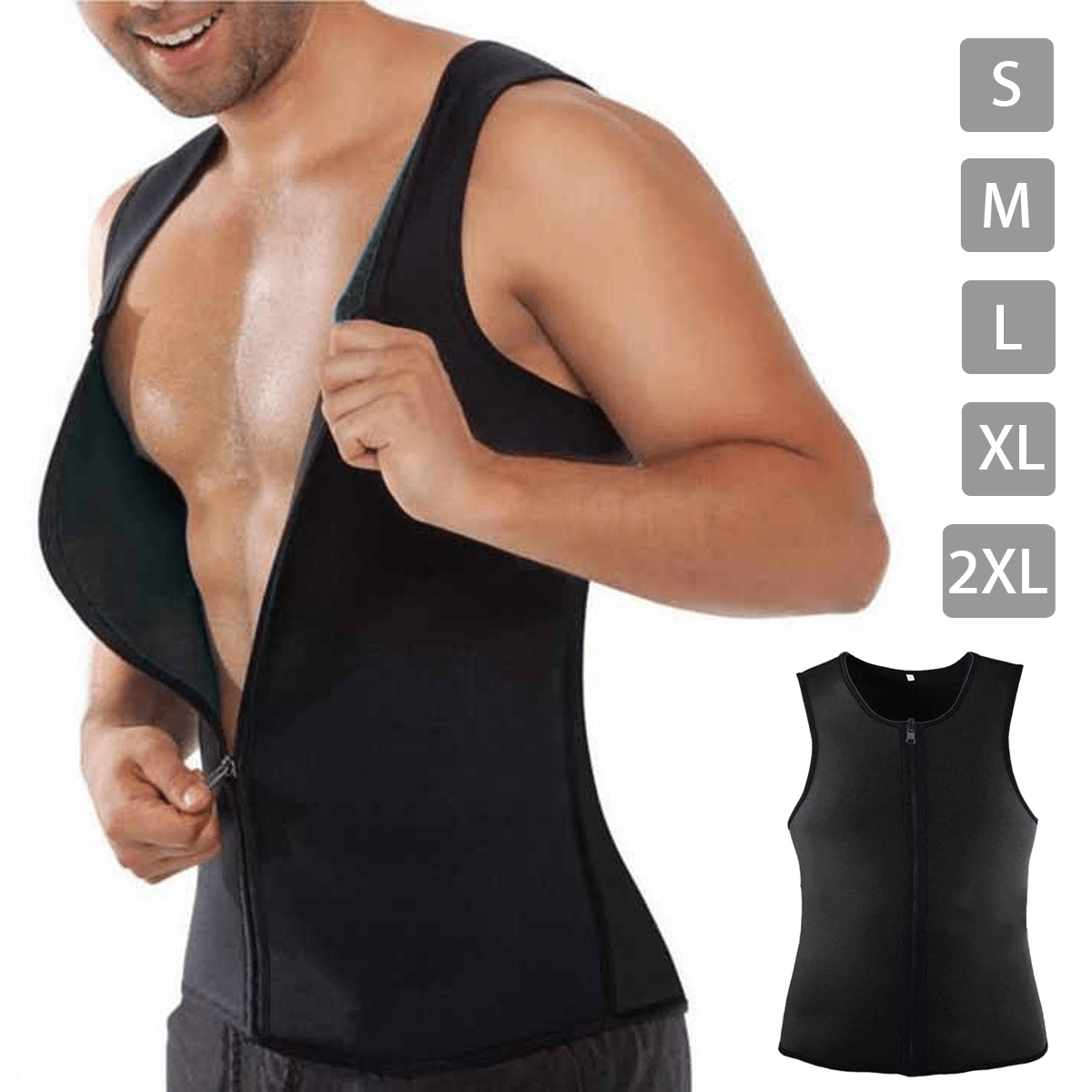 Schwarze Männer Abnehmen Weste Body Shaper Bauch Wrap Bauch Gewichtsverlust Reißverschluss Sauna Korsett Shapewear