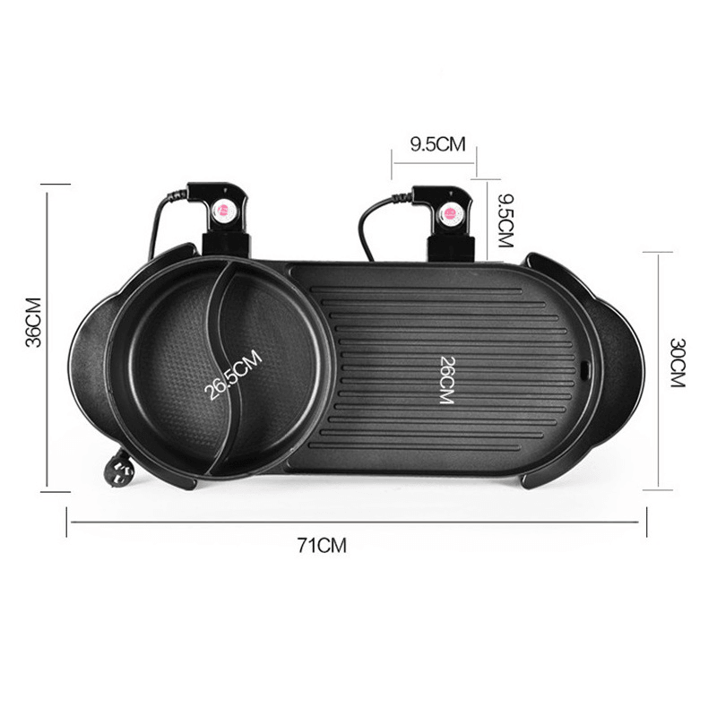 2 in 1 Multi-Function Separation Barbecue Pan Hot Pot Non-Stick Grill Roasting Pan Electric Skillet