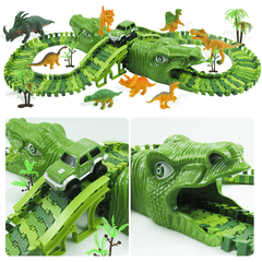 153Pcs Dinosaur Railway Car Track Racing Track Toys Set Bend Flexible Race Track Flash Light Car Educational Toys for Kids Gift