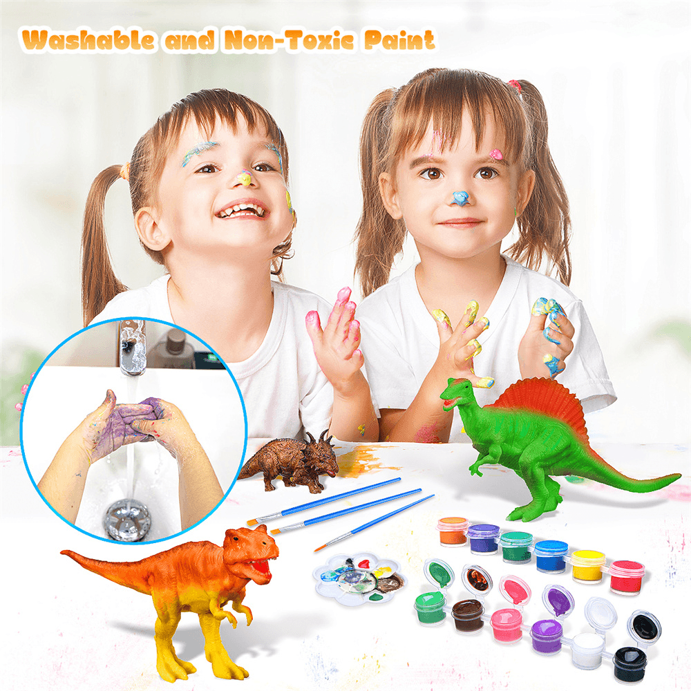 Pickwoo Dinosaur Painting Kit-Paint Your Own Sets Kids Science Arts and Crafts Sets with 12 Color Safe and Non-Toxic, Dinosaur Toys Easter Crafts Gifts Kids Boys & Girls