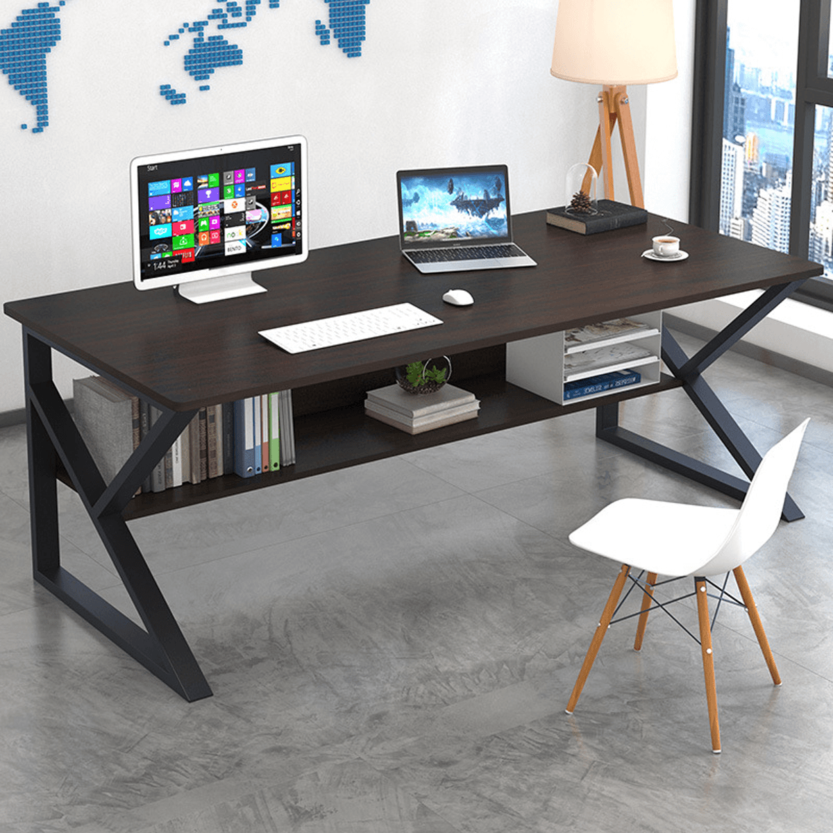 Computer Desk Student Writing Study Table Workstation Laptop Desk Game Table with Storage Shelf for Home Office Supplies