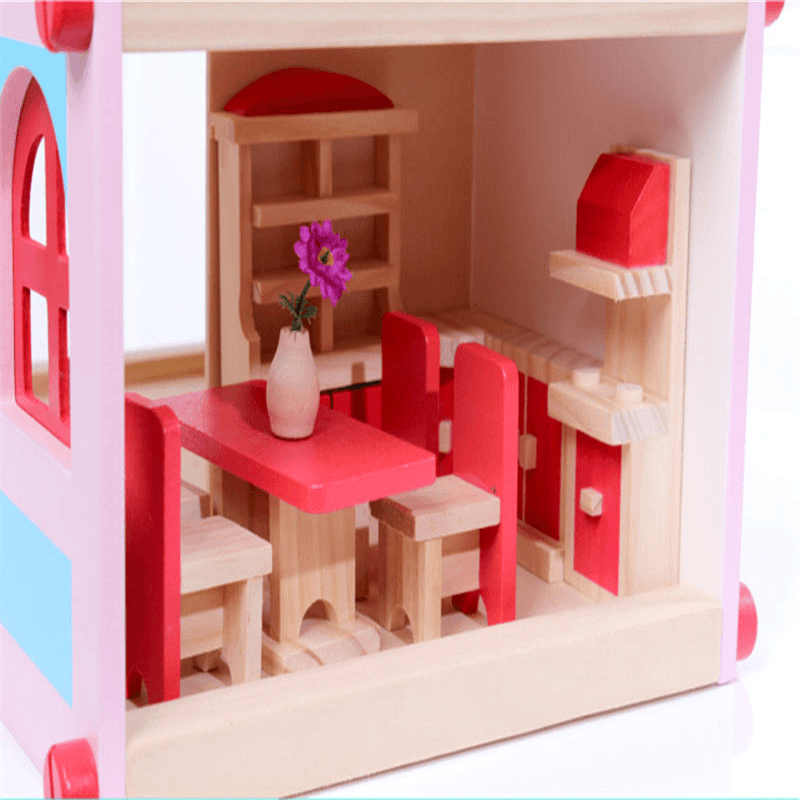 Wooden Delicate Dollhouse with All Furniture Miniature Toys for Kids Children Pretend Play