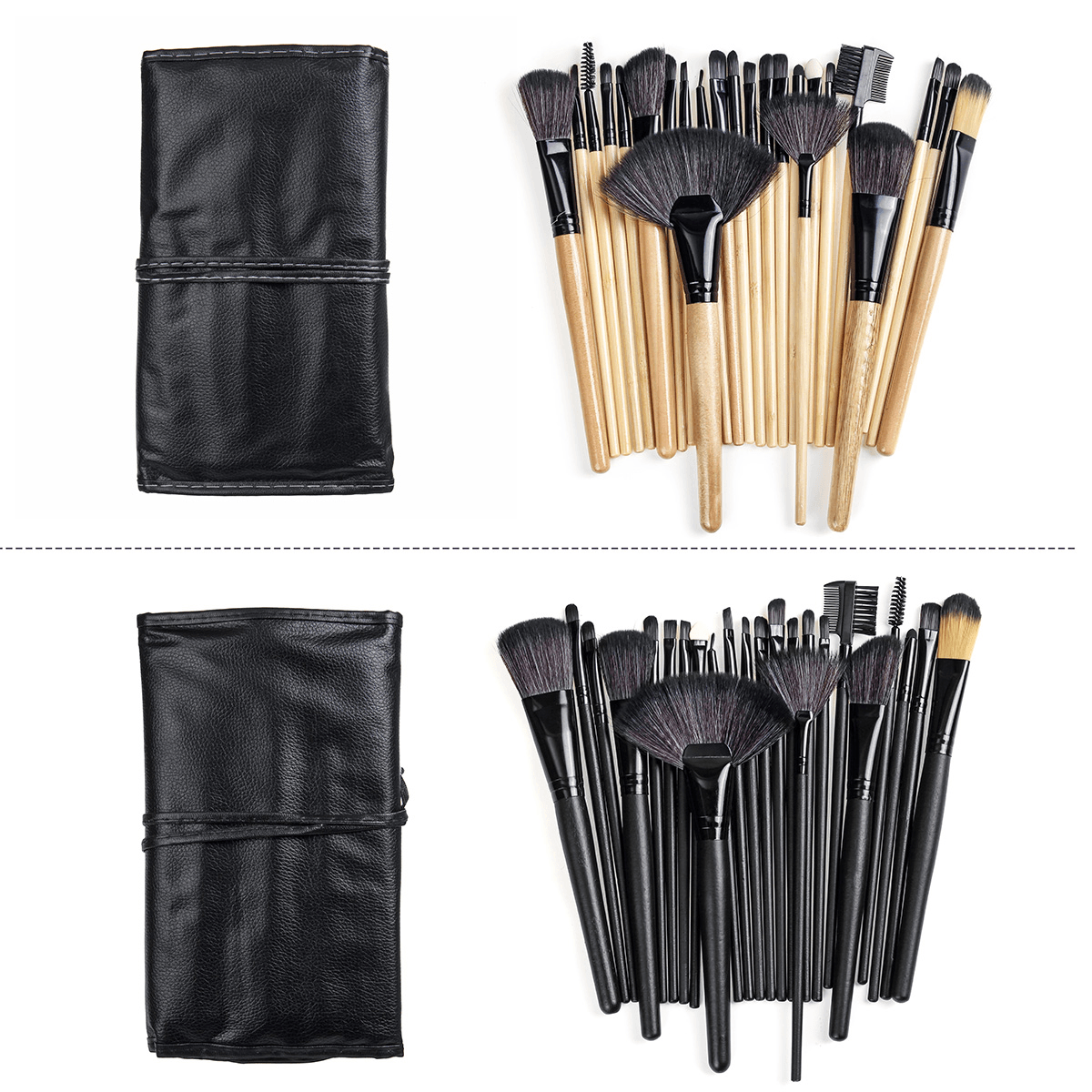 24 Pcs Makeup Brush Set Cosmetics Makeup Brush Kit with Leather Case Foundation Eyeliner Blending Concealer Mascara Eyeshadow Face Powder