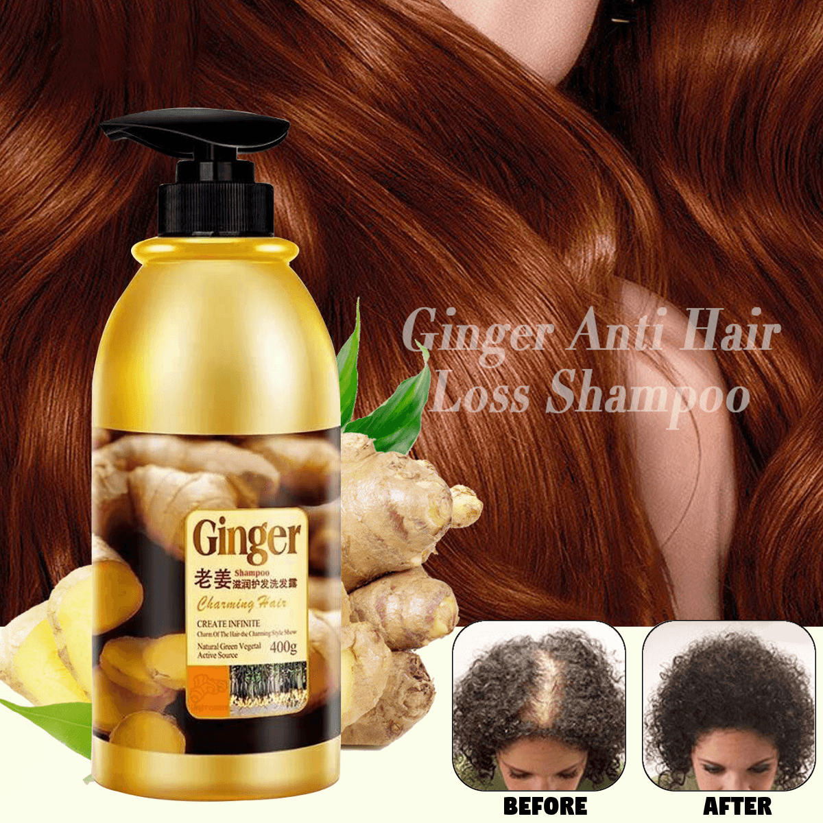 400ML Natural Ginger Oil-Control Shampoo anti Dandruff Health Hair Care