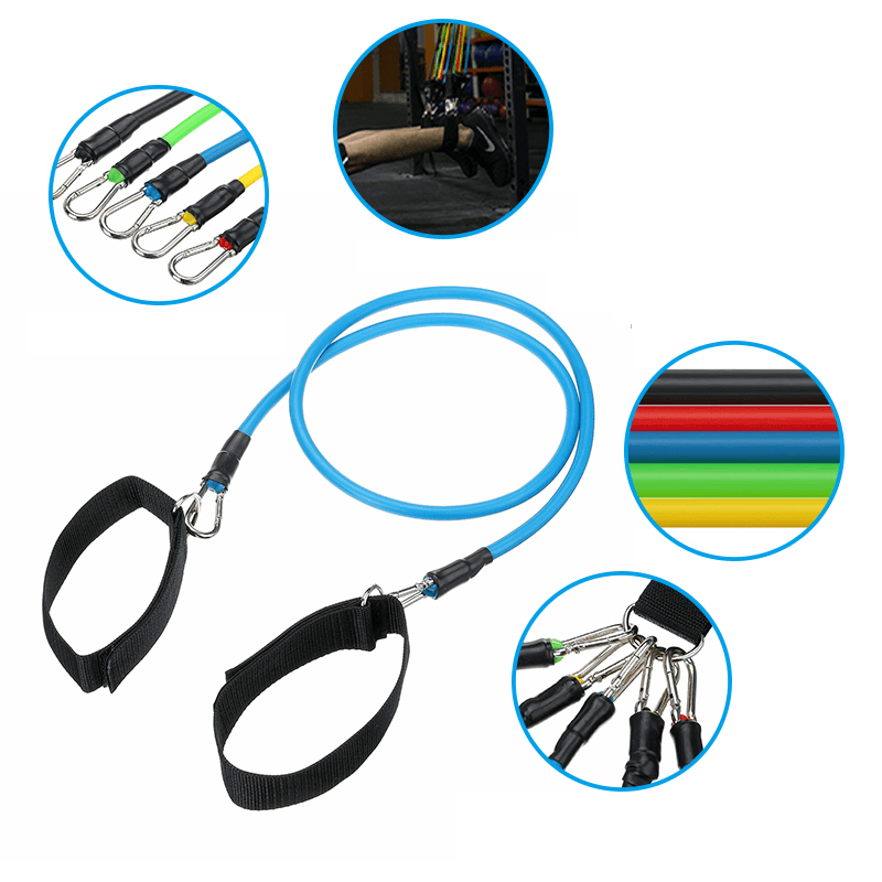 11Pcs Yoga Pilates Resistance Bands Set Abs Exercise Fitness Tube Workout Bands Gym Training