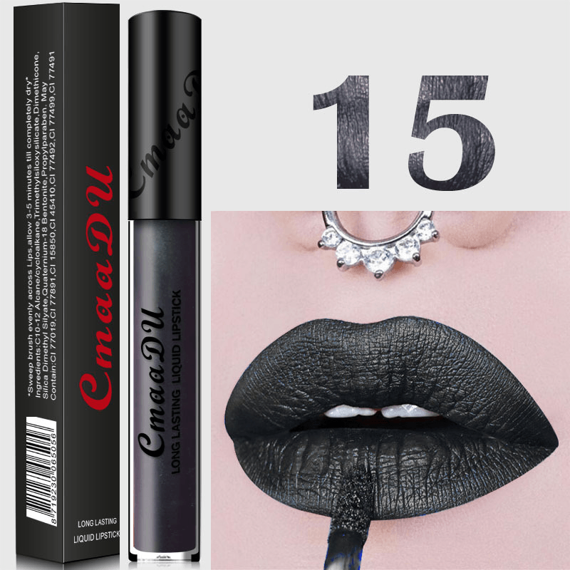 Cmaadu Metal Mate Brillo de labios Maquillaje Lápiz labial Lentejuelas sexy Impermeable Cosmético azul de larga duración