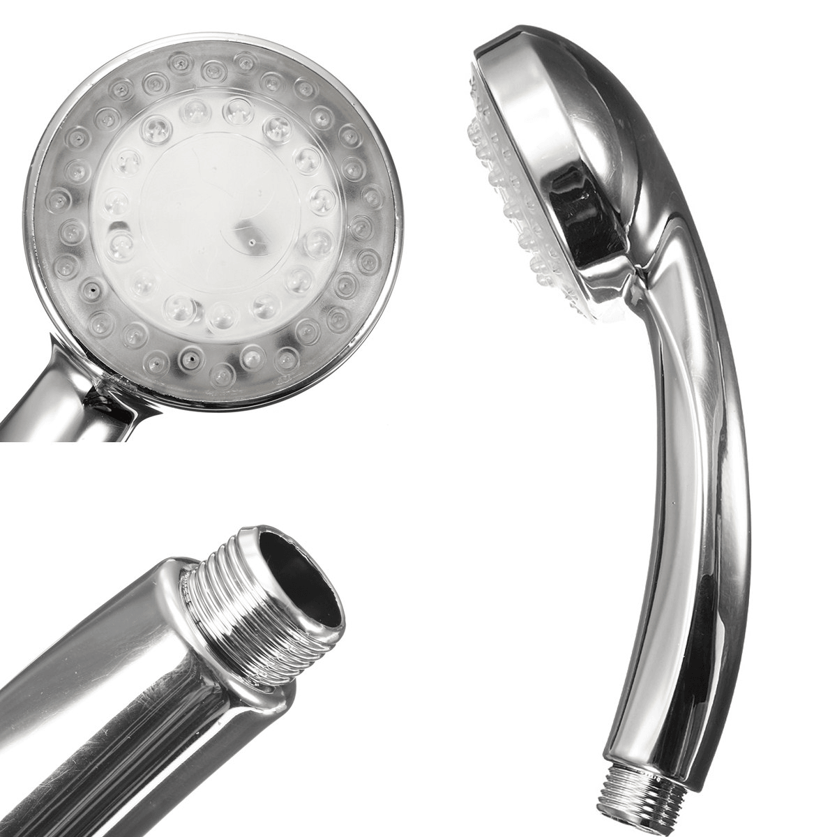 Chrome Bathroom Handheld ABS LED Shower Head 7 Color Changing Water Glow Light